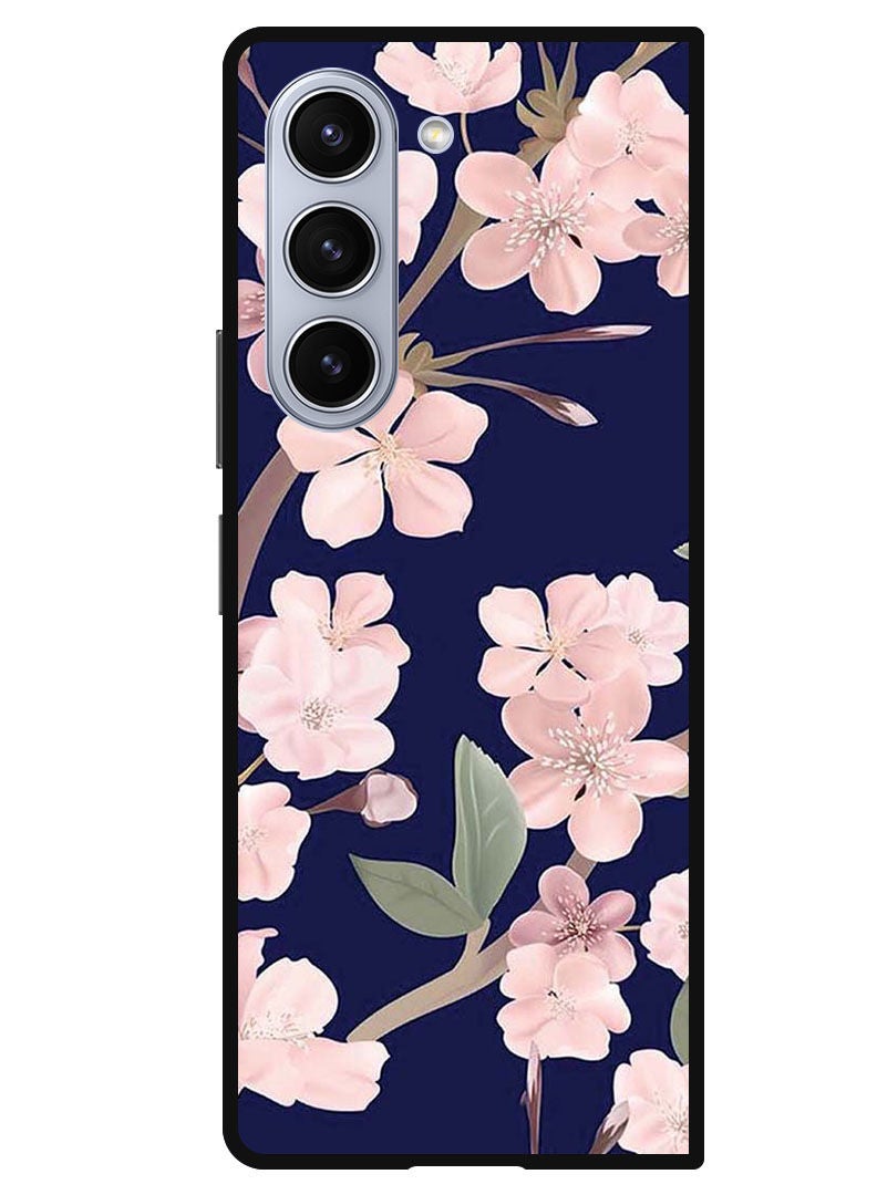 Theodor Protective Case Anti Scratch Shock Proof Bumper Cover For Samsung Galaxy Z Fold 5 Pink Flowers In Blue Background - Image 1