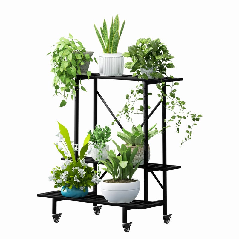 Zhongma 3 Tier Metal Heary Duty Plant Stand with Wheels, 35.43 L x 17.5 W x 38.6H . Space saving Plant Stand - Image 5