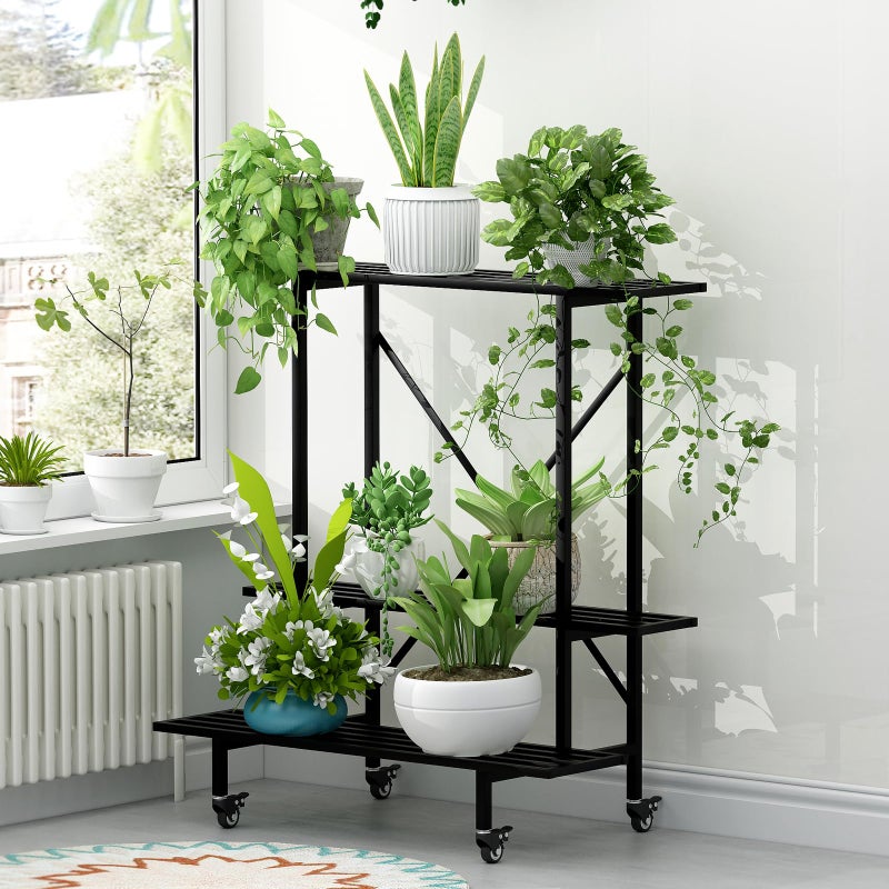 Zhongma 3 Tier Metal Heary Duty Plant Stand with Wheels, 35.43 L x 17.5 W x 38.6H . Space saving Plant Stand - Image 4