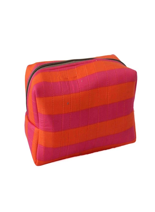 Ekatra Puffy Makeup Bag for Women | Soft Fabric Printed Cosmetic Pouch & Travel Toiletry Bag | Large Capacity Organizer for Skincare, Brushes & Travel Essentials | 25 cm - Candi Stripes - Image 1