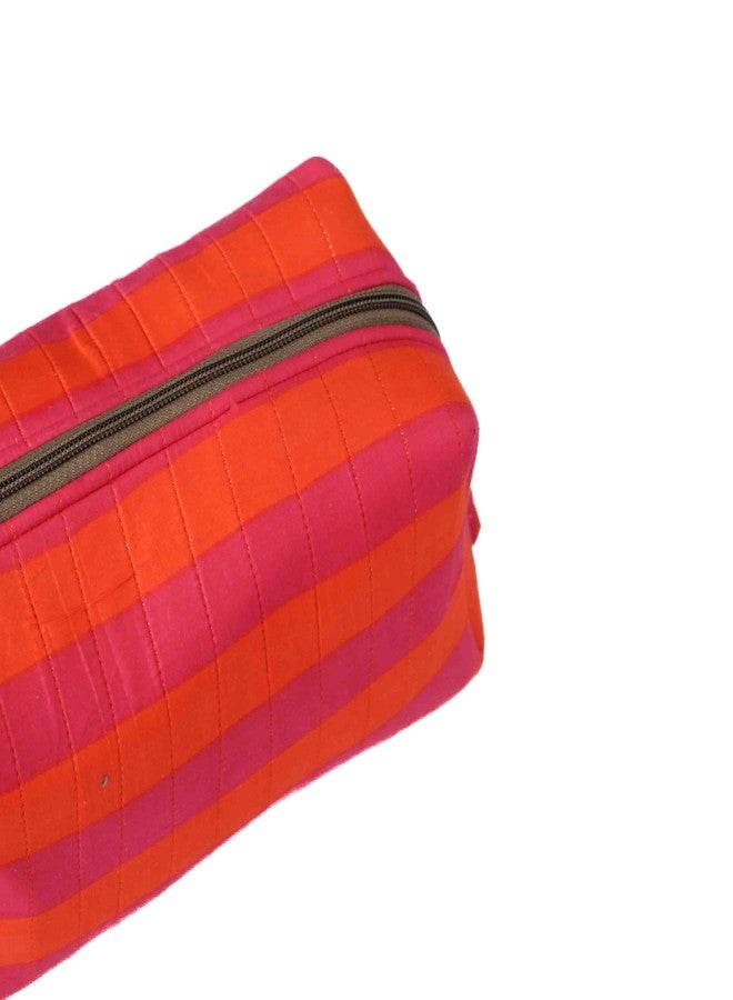 Ekatra Puffy Makeup Bag for Women | Soft Fabric Printed Cosmetic Pouch & Travel Toiletry Bag | Large Capacity Organizer for Skincare, Brushes & Travel Essentials | 25 cm - Candi Stripes - Image 4
