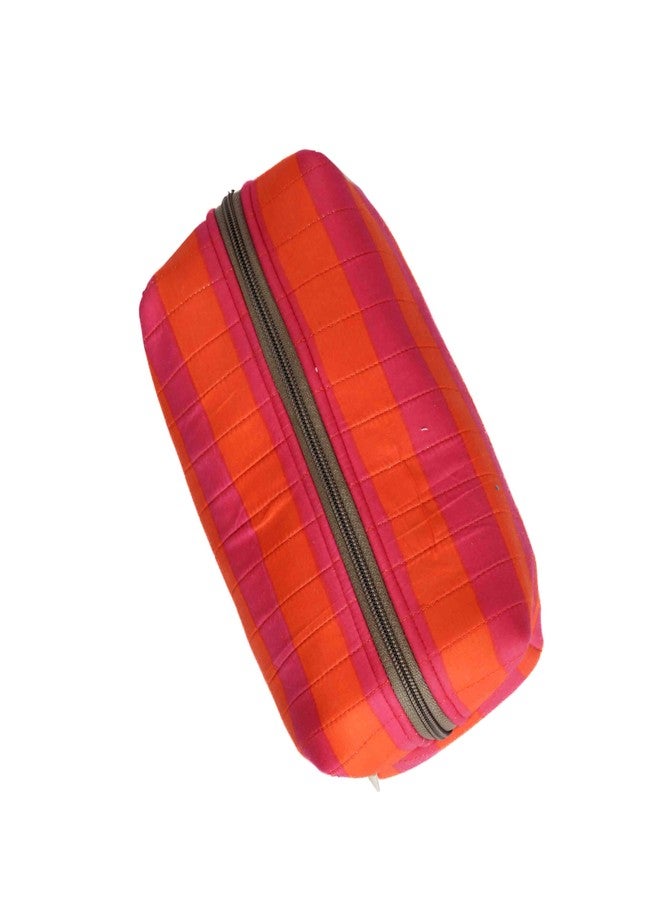 Ekatra Puffy Makeup Bag for Women | Soft Fabric Printed Cosmetic Pouch & Travel Toiletry Bag | Large Capacity Organizer for Skincare, Brushes & Travel Essentials | 25 cm - Candi Stripes - Image 5