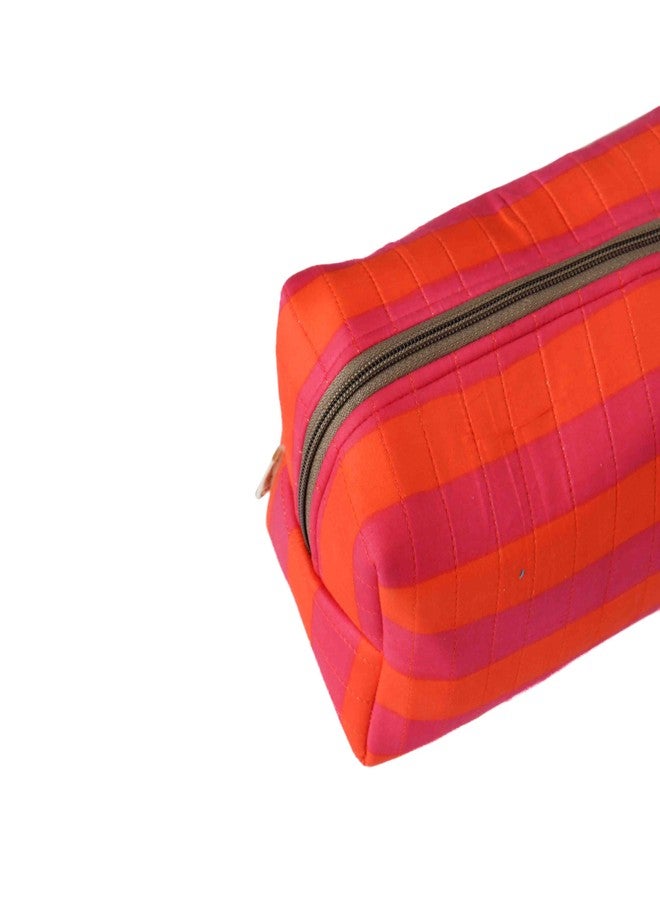 Ekatra Puffy Makeup Bag for Women | Soft Fabric Printed Cosmetic Pouch & Travel Toiletry Bag | Large Capacity Organizer for Skincare, Brushes & Travel Essentials | 25 cm - Candi Stripes - Image 3
