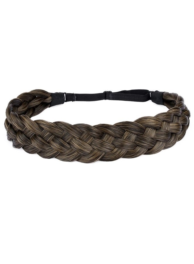 BOBIYA 5 Strands Synthetic Hair Braided Headband Classic Chunky Wide Plaited Braids Elastic Stretch Hairpiece for Women Girl (Carbon Brown) - Image 1