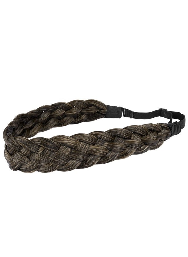BOBIYA 5 Strands Synthetic Hair Braided Headband Classic Chunky Wide Plaited Braids Elastic Stretch Hairpiece for Women Girl (Carbon Brown) - Image 2