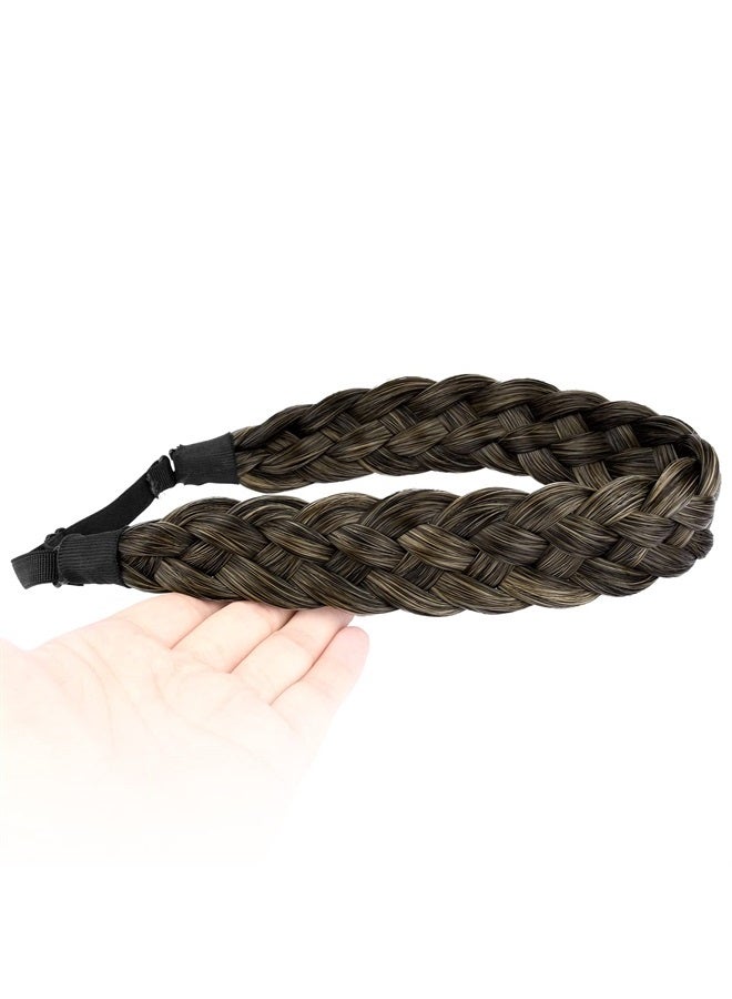 BOBIYA 5 Strands Synthetic Hair Braided Headband Classic Chunky Wide Plaited Braids Elastic Stretch Hairpiece for Women Girl (Carbon Brown) - Image 3
