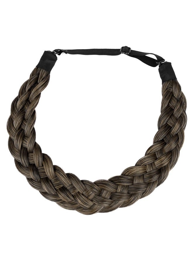 BOBIYA 5 Strands Synthetic Hair Braided Headband Classic Chunky Wide Plaited Braids Elastic Stretch Hairpiece for Women Girl (Carbon Brown) - Image 4