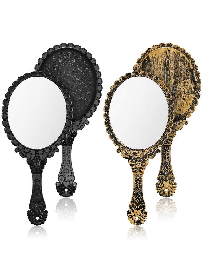 Jetec 2 Pieces Vintage Handheld Mirror Portable Embossed Flower Mirror Hand Held Decorative Mirrors Compact Mirror With Handle For Face Makeup Travel Personal Cosmetic Salon Mirror (Black Bronze)  - Image 1