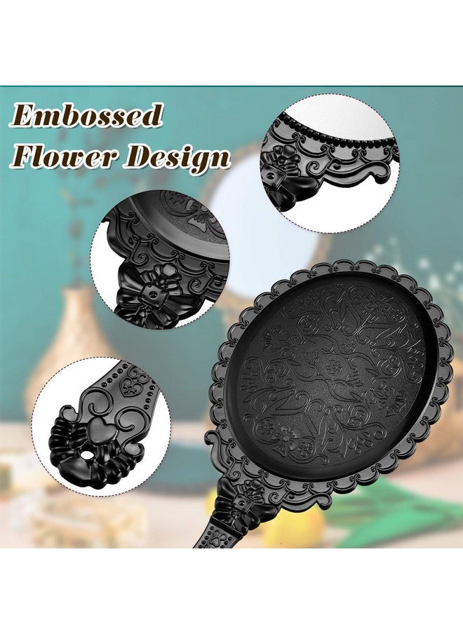 Jetec 2 Pieces Vintage Handheld Mirror Portable Embossed Flower Mirror Hand Held Decorative Mirrors Compact Mirror With Handle For Face Makeup Travel Personal Cosmetic Salon Mirror (Black Bronze)  - Image 3