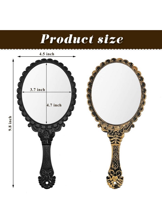 Jetec 2 Pieces Vintage Handheld Mirror Portable Embossed Flower Mirror Hand Held Decorative Mirrors Compact Mirror With Handle For Face Makeup Travel Personal Cosmetic Salon Mirror (Black Bronze)  - Image 2