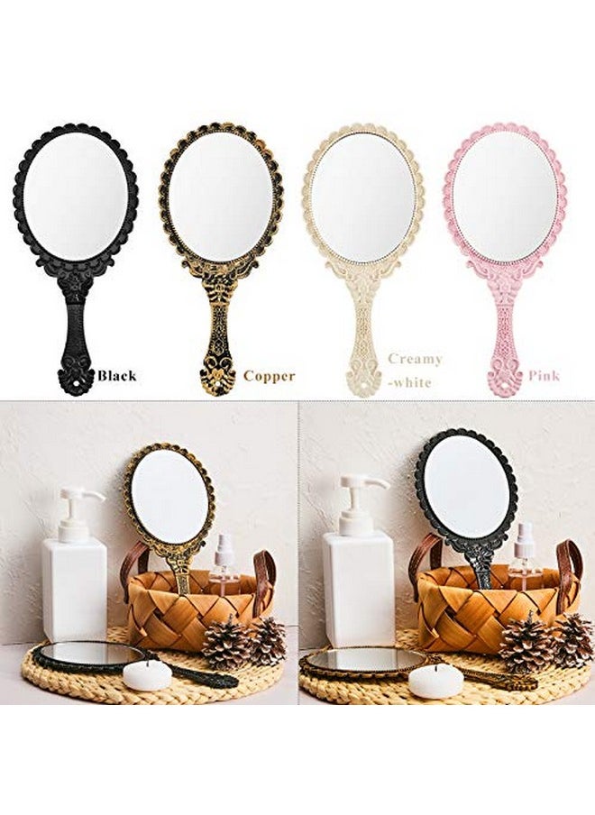 Jetec 2 Pieces Vintage Handheld Mirror Portable Embossed Flower Mirror Hand Held Decorative Mirrors Compact Mirror With Handle For Face Makeup Travel Personal Cosmetic Salon Mirror (Black Bronze)  - Image 5