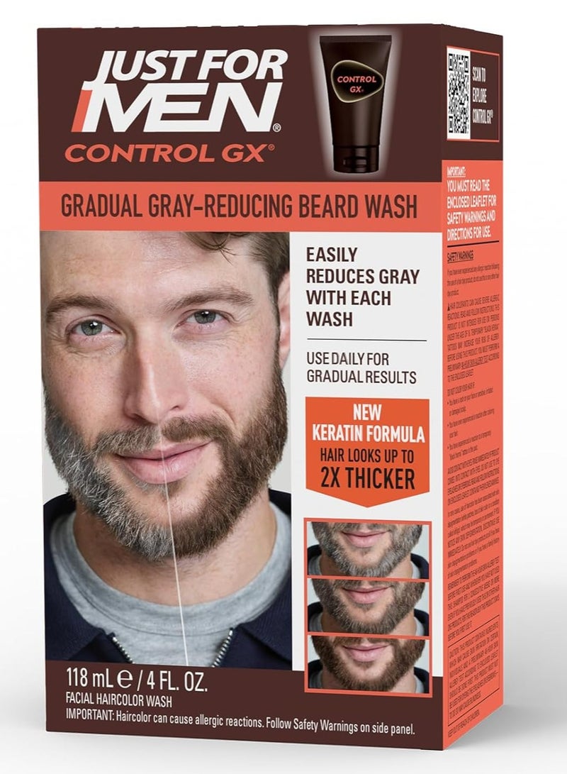 Just For Men شامبو غسول اللحية لتقليل اللون الرمادي من جست فور مين كونترول جي إكس، يلون الشارب واللحية تدريجيًا، ويترك شعر الوجه أكثر نعومة وامتلاءً، 118 مل - عبوة من قطعة واحدة - Image 1
