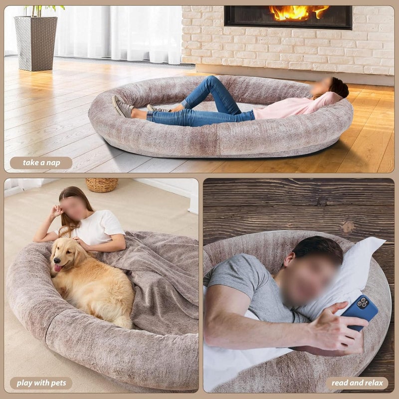 Large Human Short Plush Dog Bed, Removable and Washable Adult Pet Sized Bed,Dog Bed Mat (Gray2 165 * 100CM) (Gray2 165 * 100CM) - Image 4