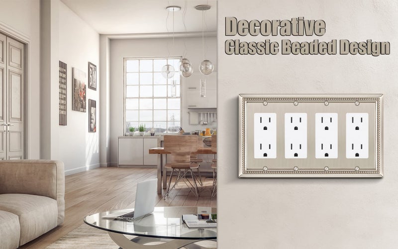 Henne Bery Sunken Pearls Heavy Duty Decorative Wall Plate Switch Plate Outlet Cover (Quad Decorator, Satin Nickel) - Image 4