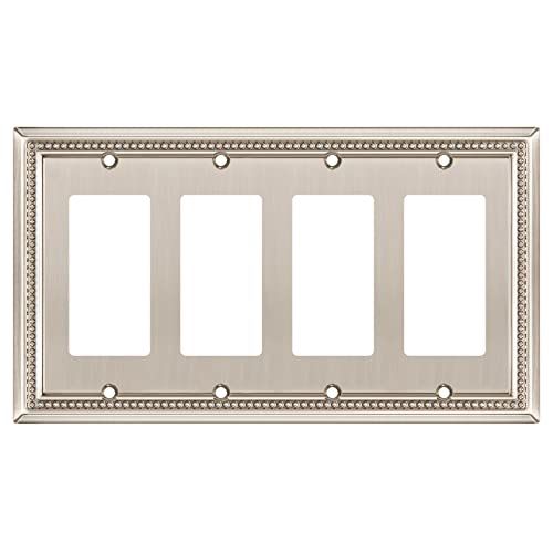 Henne Bery Sunken Pearls Heavy Duty Decorative Wall Plate Switch Plate Outlet Cover (Quad Decorator, Satin Nickel) - Image 1