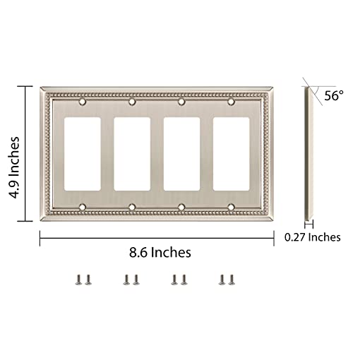 Henne Bery Sunken Pearls Heavy Duty Decorative Wall Plate Switch Plate Outlet Cover (Quad Decorator, Satin Nickel) - Image 3