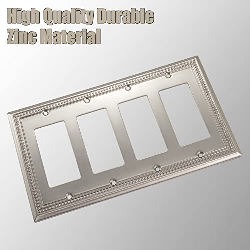 Henne Bery Sunken Pearls Heavy Duty Decorative Wall Plate Switch Plate Outlet Cover (Quad Decorator, Satin Nickel) - Image 2