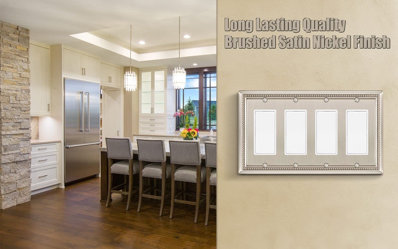 Henne Bery Sunken Pearls Heavy Duty Decorative Wall Plate Switch Plate Outlet Cover (Quad Decorator, Satin Nickel) - Image 5
