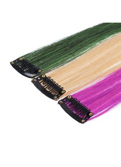 SWACC SWACC 12 Pcs Straight One Color Party Highlights Clip on in Hair Extensions Colored Hair Streak Synthetic Hairpieces (Ombre 12 Colors)  - Image 3