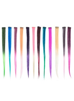 SWACC SWACC 12 Pcs Straight One Color Party Highlights Clip on in Hair Extensions Colored Hair Streak Synthetic Hairpieces (Ombre 12 Colors)  - Image 1