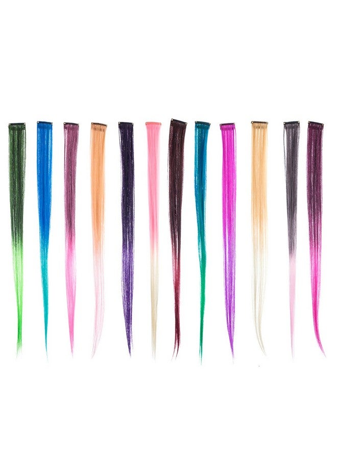 سواك وصلات شعر SWACC مستقيمة بلون واحد، 12 قطعة، خصلات شعر للحفلات، خصلات شعر صناعية ملونة (أومبري، 12 لونًا) - Image 1