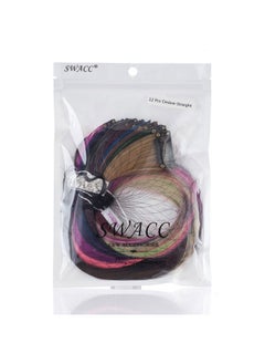 SWACC SWACC 12 Pcs Straight One Color Party Highlights Clip on in Hair Extensions Colored Hair Streak Synthetic Hairpieces (Ombre 12 Colors)  - Image 5