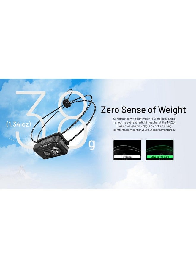 NITECORE Nu20 Classic Ultralight Headlamp, 360 Lumen Usb-C Rechargeable Lightweight For Backpacking, Camping, Running With Auxilary White And Red Light - Image 4