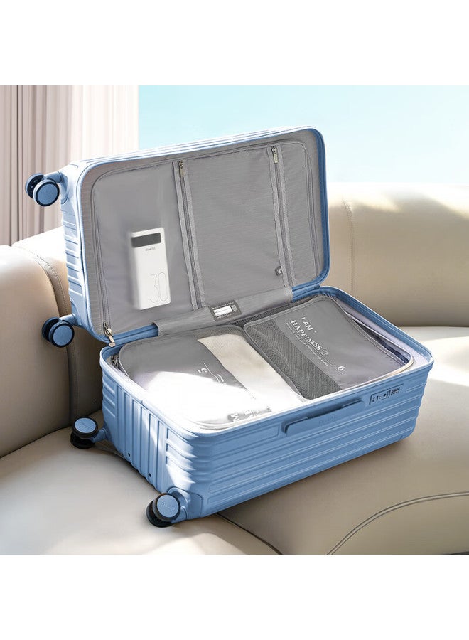 Oiwas Grand Traveler Series Luggage Men's Trolley Case Women's Large Capacity Travel Suitcase 20-inch 30/70 Split Checked Blue - Image 1
