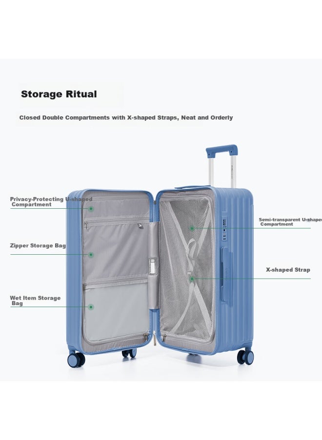 Oiwas Grand Traveler Series Luggage Men's Trolley Case Women's Large Capacity Travel Suitcase 20-inch 30/70 Split Checked Blue - Image 5