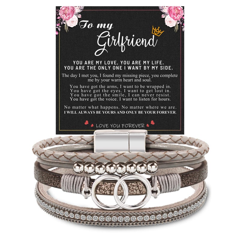 Btysun Valentines Day Gift for Her, Valentines Day Gifts for Girlfriend Wrap Leather Bracelets for Women Birthday Gift for Her Layered Stackable Bracelet Boho Cuff Wedding Anniversary Jewelry - Image 1