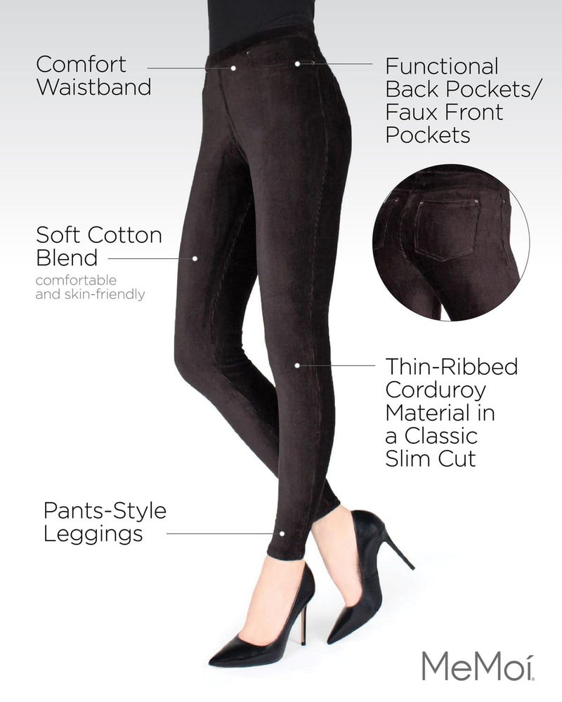 MeMoi Royal Plush Thin-Rib Corduroy Legging, Black, M/L - Image 3