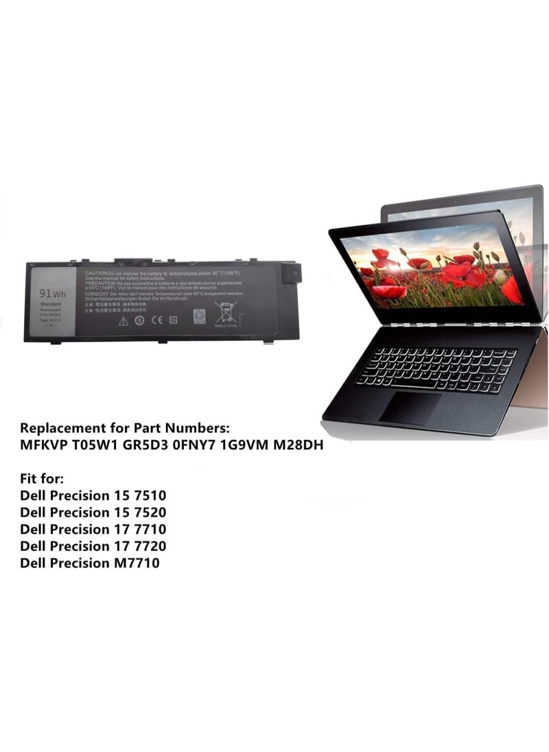 Terabyte compatible replacement  MFKVP Battery for/Dell' Precision 15 7510 7520 M7510 17 7710 7720 M7710 Series T05W1 GR5D3 0FNY7 1G9VM M28DH 451-BBSF 451-BBSE  - Image 4