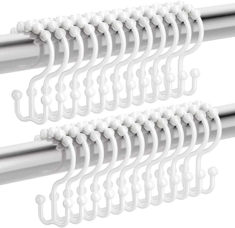 Amazer Plastic Shower Curtain Hooks, White Shower Curtain Rings, Double Hook Shower Curtain Hooks Rust Proof, 24 Pcs Shower Hooks for Curtain Liner Bathroom - Image 1