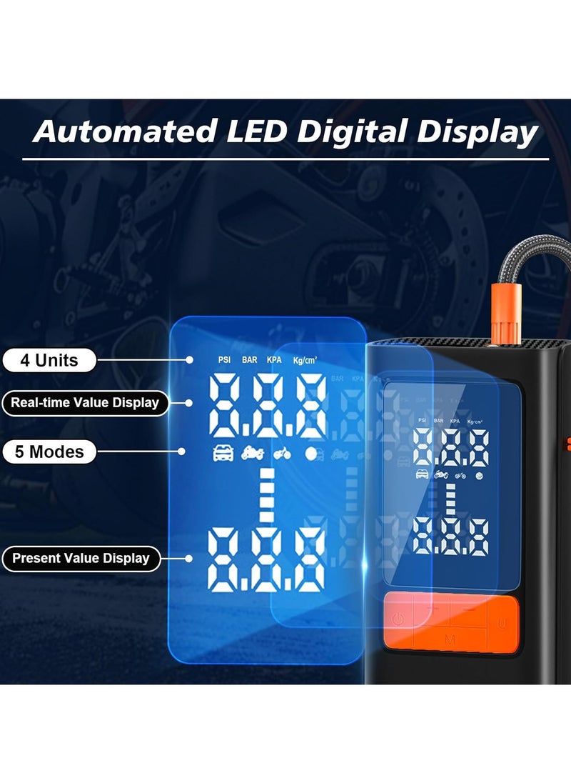 Xoopla Tire Inflator Portable 150PSI Air Compressor 6000mAh Car Air Pump with Digital LCD Display 5 Modes Electric Pump for Car Bike Ball Motorcycle  - Image 5