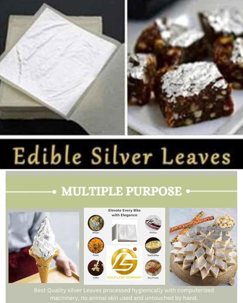 SGLS General standard compliant quality Edible Silver Leaves 15.pcs Vark,varakh,6"× 4"inches waraq for Sweets Decoration,Cakes Decoration,Jain Temple,ayurvedic madicine,face Facial spa,serums,chyawanprash etc 15.Sheets Multiple sizes - Image 5