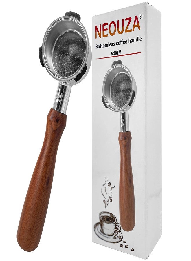 NEOUZA 51mm Bottomless Portafilter Compatible with HIBREW H10B, Gevi 15 Bar, Yabano,Hamiltion Beach,Farberware Espresso Machines with Stainless Steel Replacement Filter Basket Wooden Handle - Image 1