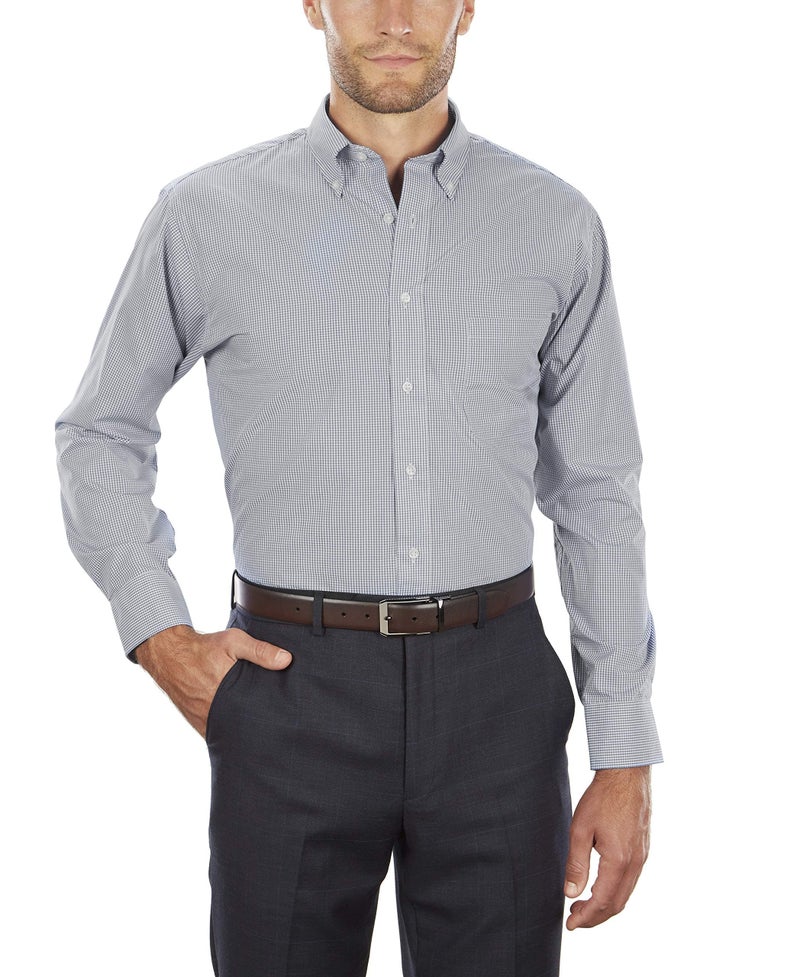 Van Heusen Men's Regular Fit Gingham Button Down Collar Dress Shirt, Black, Medium - Image 1