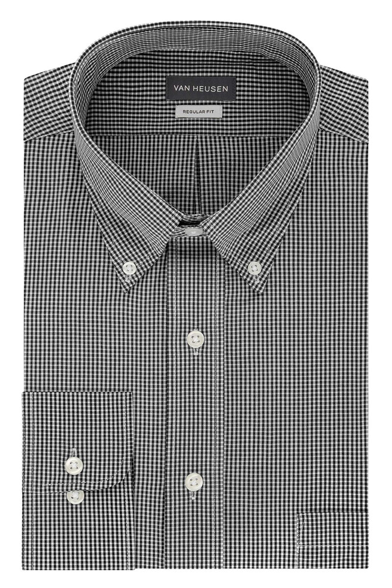 Van Heusen Men's Regular Fit Gingham Button Down Collar Dress Shirt, Black, Medium - Image 3
