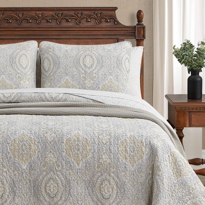 Tommy Bahama - King Quilt Set, Reversible Cotton Bedding with Matching Shams, Coastal Bedspread, Super Soft Bedding Set (Turtle Cove Grey, King) - Image 4
