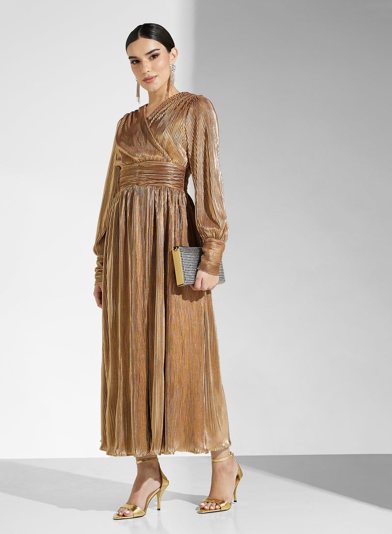 Ella Limited Edition Pleated Gold Dress - Image 1