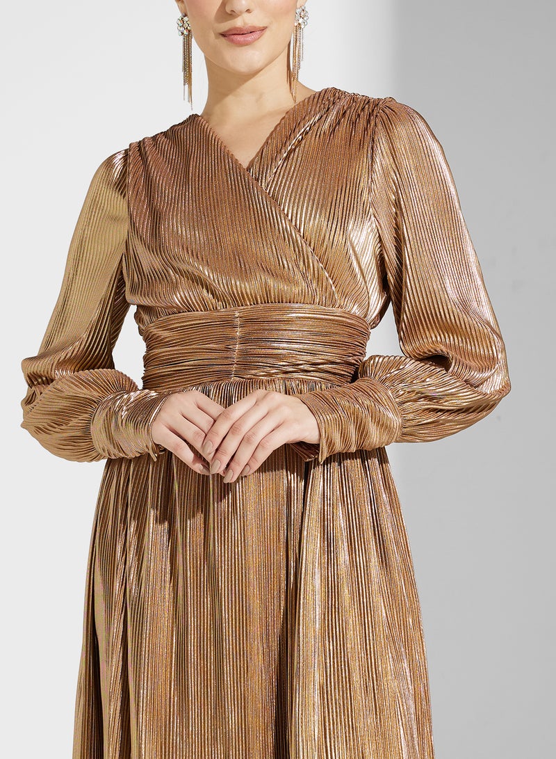Ella Limited Edition Pleated Gold Dress - Image 3