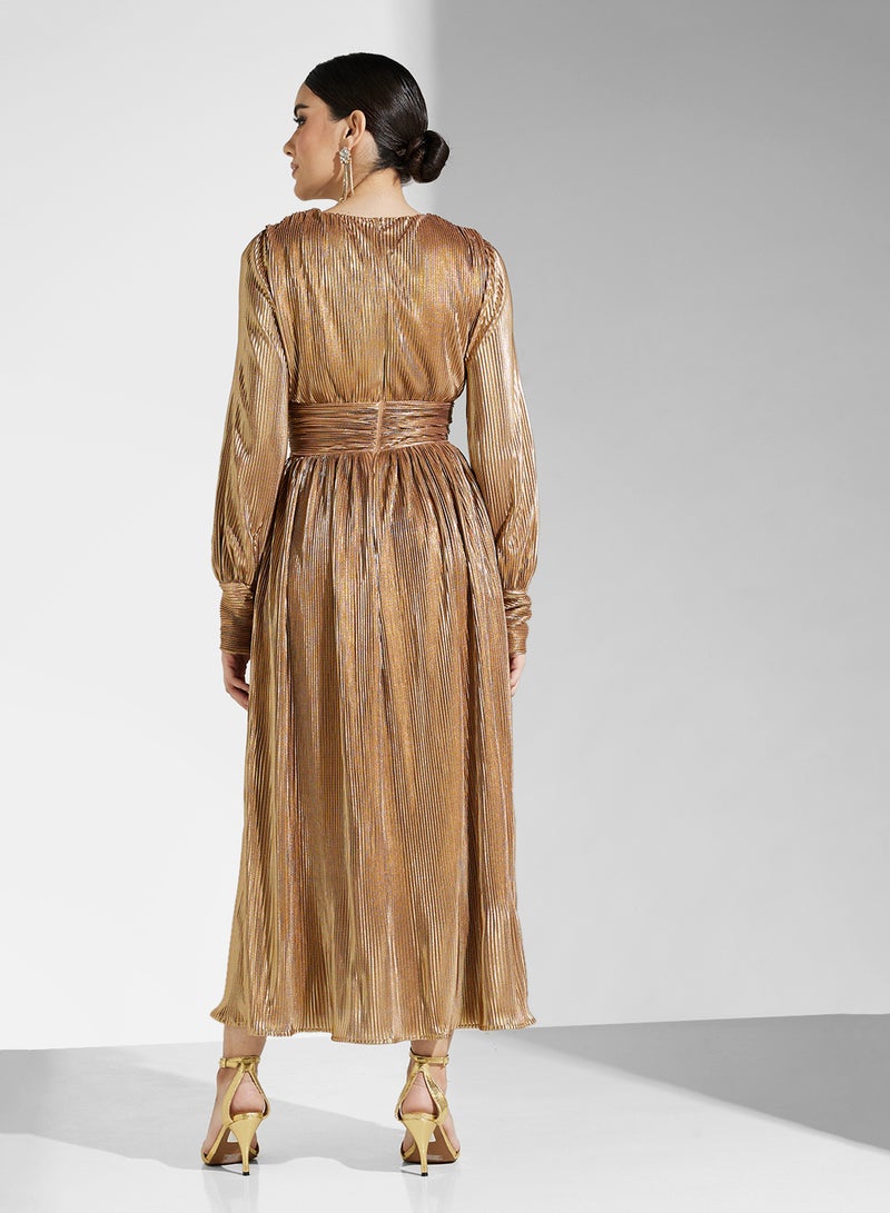 Ella Limited Edition Pleated Gold Dress - Image 2