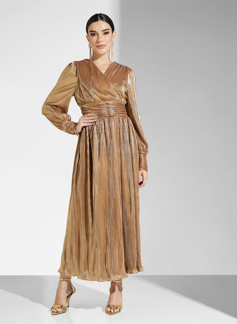 Ella Limited Edition Pleated Gold Dress - Image 4