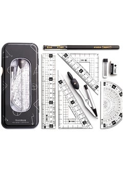 Y&D SYOSI Maths Set, Geometry Compass Set Protractor Rulers for Student Metal Durable Outer Box with Eraser/Ballpoint Pen (Black)  - Image 1