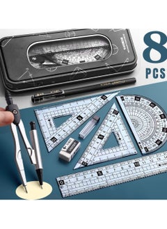 Y&D SYOSI Maths Set, Geometry Compass Set Protractor Rulers for Student Metal Durable Outer Box with Eraser/Ballpoint Pen (Black)  - Image 2