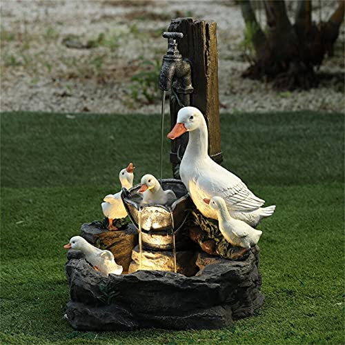 Namzi Outdoor Duck Fountain Ornaments with Solar Light, Garden Duck/Squirrel Statue, Yard Art Water Fountain Decoration, for Lawn Yard Patio Pond or Yard，5.91inx3.94in - Image 1