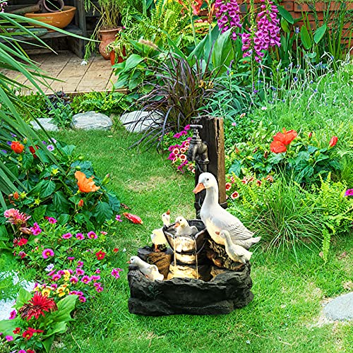 Namzi Outdoor Duck Fountain Ornaments with Solar Light, Garden Duck/Squirrel Statue, Yard Art Water Fountain Decoration, for Lawn Yard Patio Pond or Yard，5.91inx3.94in - Image 5