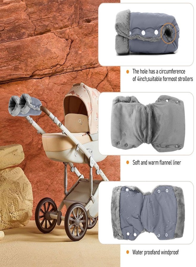 AmFor 1 Pair Baby Stroller Gloves,Stroller Hand Muff Warm Gloves,Extra Thick Warm Waterproof Anti-Freeze Gloves for Parents Caregivers Carriage Handmuffs Stroller Accessories (Grey) - Image 4