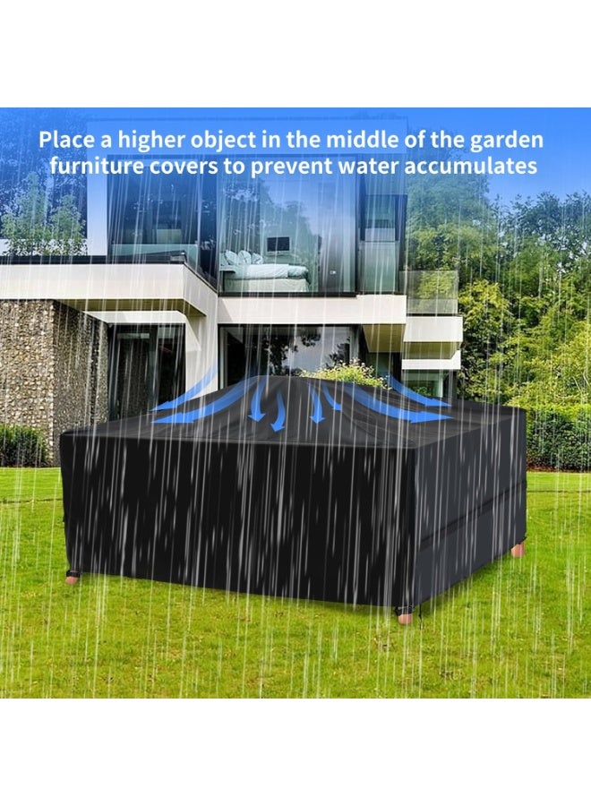 AIWANTO Heavy-Duty Waterproof Patio Furniture Cover – Rectangular 420D Oxford Fabric Outdoor Table & Chair Protector, UV-Resistant Dustproof Cover with Drawstring Cord Stopper & Storage Bag – Black - Image 5