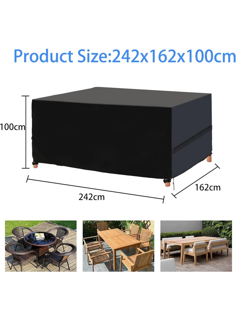 AIWANTO Heavy-Duty Waterproof Patio Furniture Cover – Rectangular 420D Oxford Fabric Outdoor Table & Chair Protector, UV-Resistant Dustproof Cover with Drawstring Cord Stopper & Storage Bag – Black - Image 3